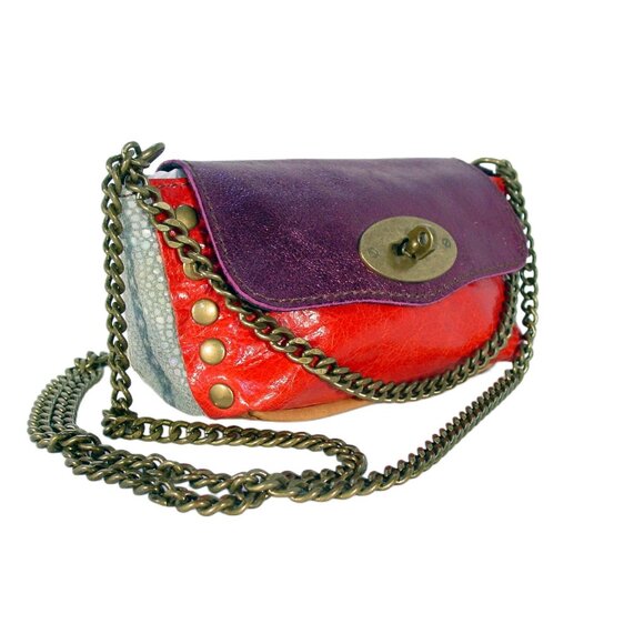 EBARRITO Colorblock Leather Chain Crossbody /Mini Bag Wristlet - Made in ITALY - Picture 3 of 11